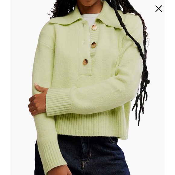 Free People Sweaters - Free people Trading Up Cotton Blend Polo Sweater in color matcha melange